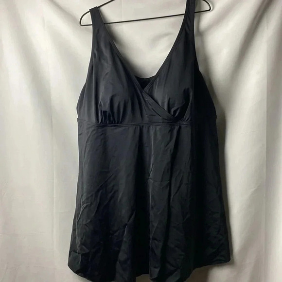 SWIM SUITS FOR ALL WO SIZE 30 ONE PIECE BLACK SWIMSUIT LINED BRA FAUX WRAP FRONT - Picture 3 of 14